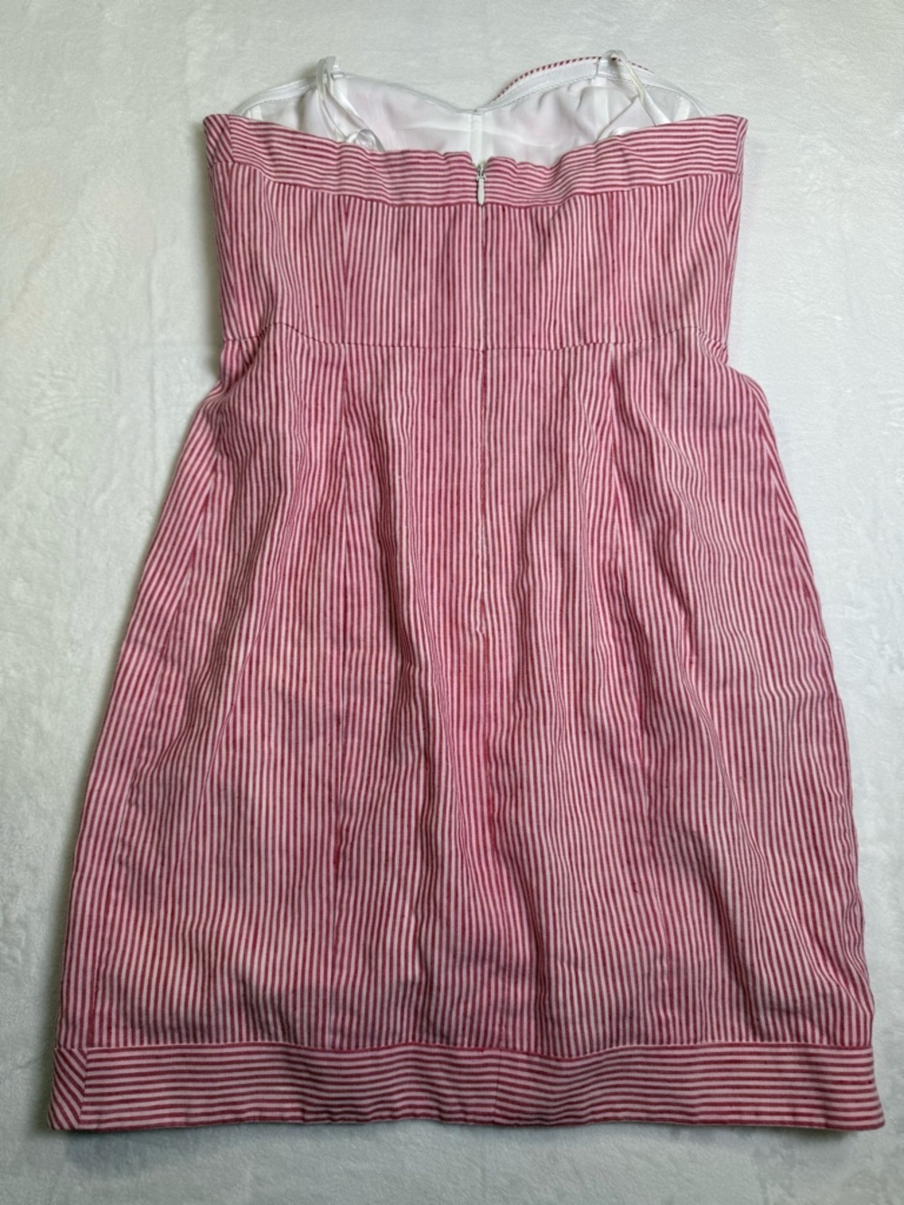 BCBGMaxAzria Pinstriped Red and White Strapless Seersucker Dress in lipstick red - Picture 6 of 7